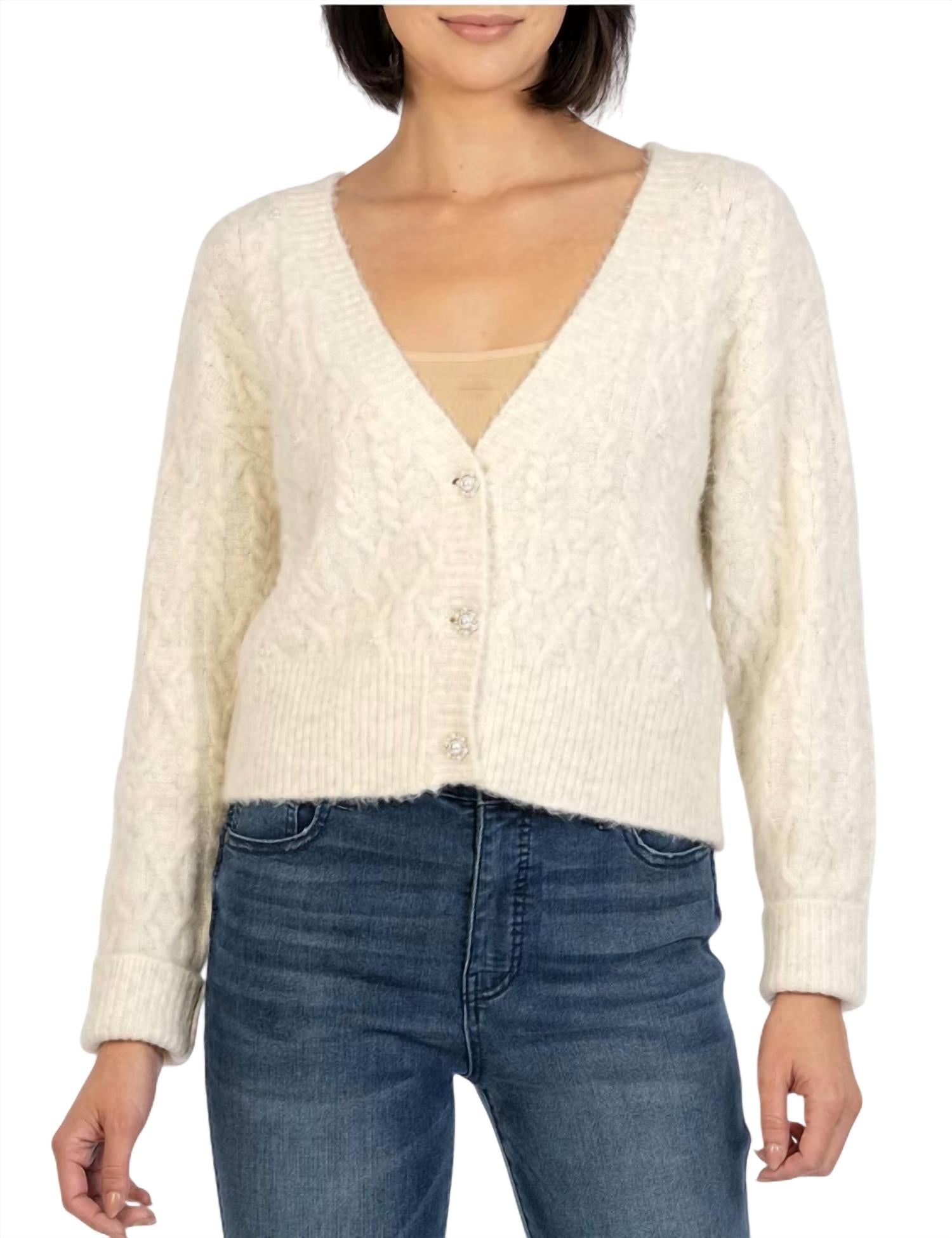 

Укороченный кардиган Petra цвета слоновой кости Kut From The Kloth, слоновая кость