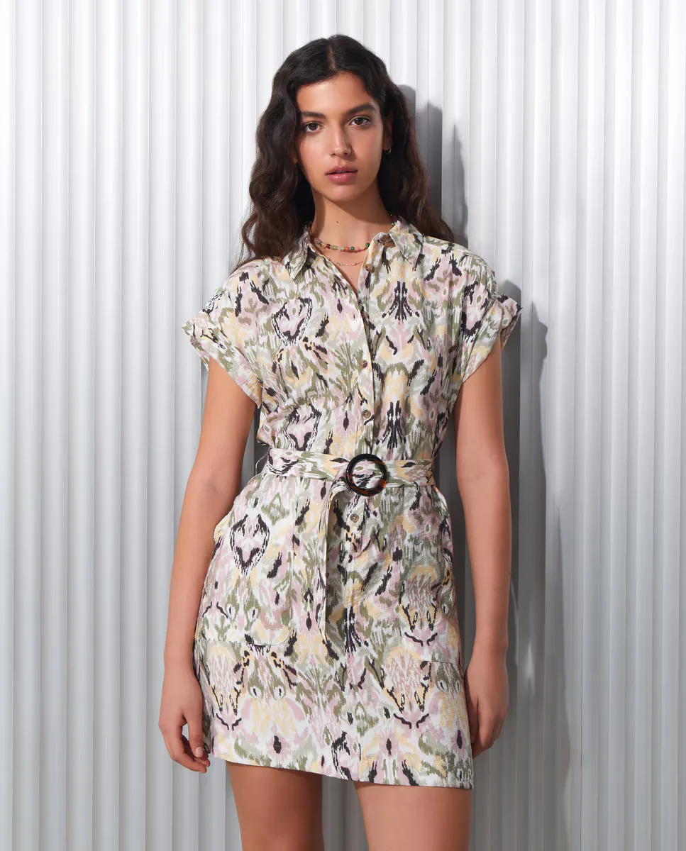 

Платье с короткими рукавами и поясом Easy Wear, цвет Crudo