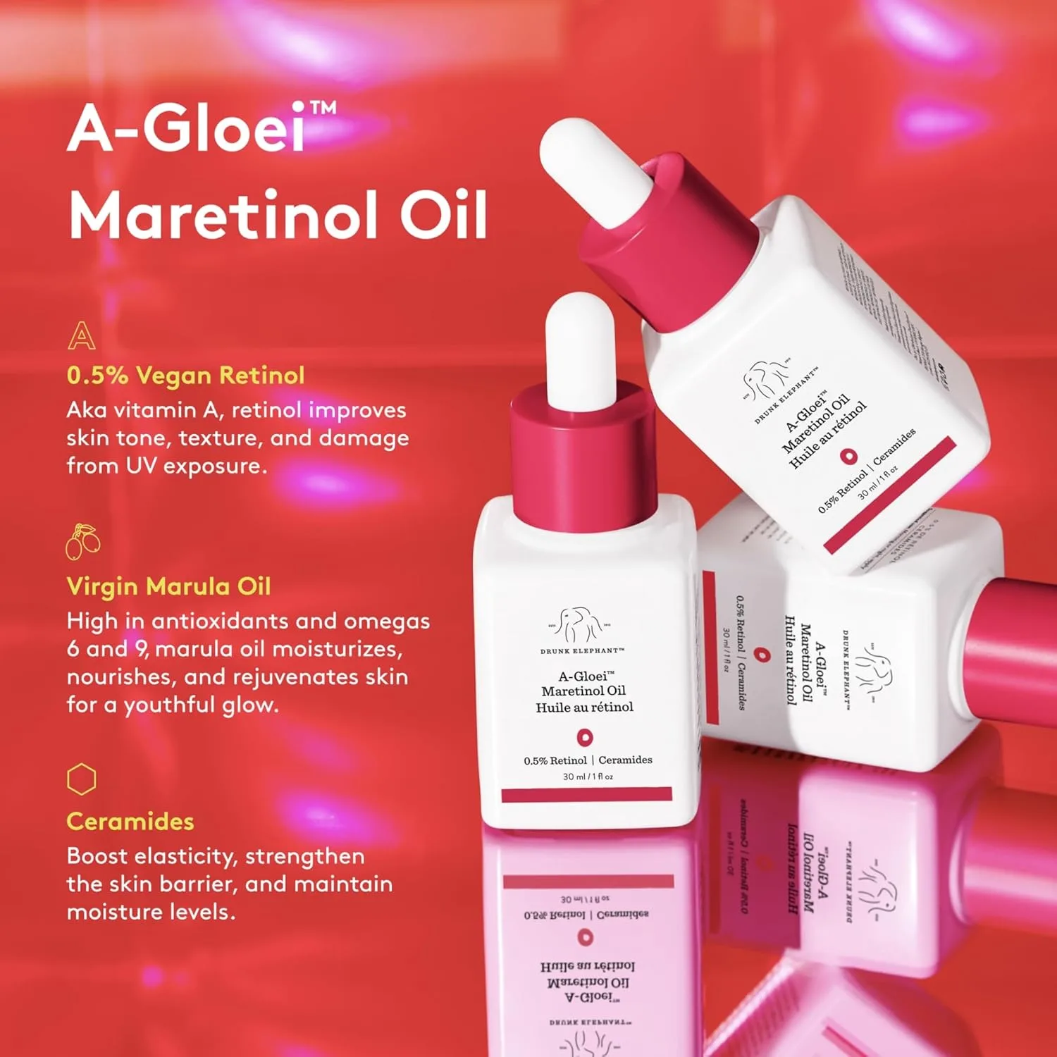 Масло для лица Drunk Elephant — A-Gloei Maretinol Oil - - нежное ретиноловое . %, 30 мл — фото 3
