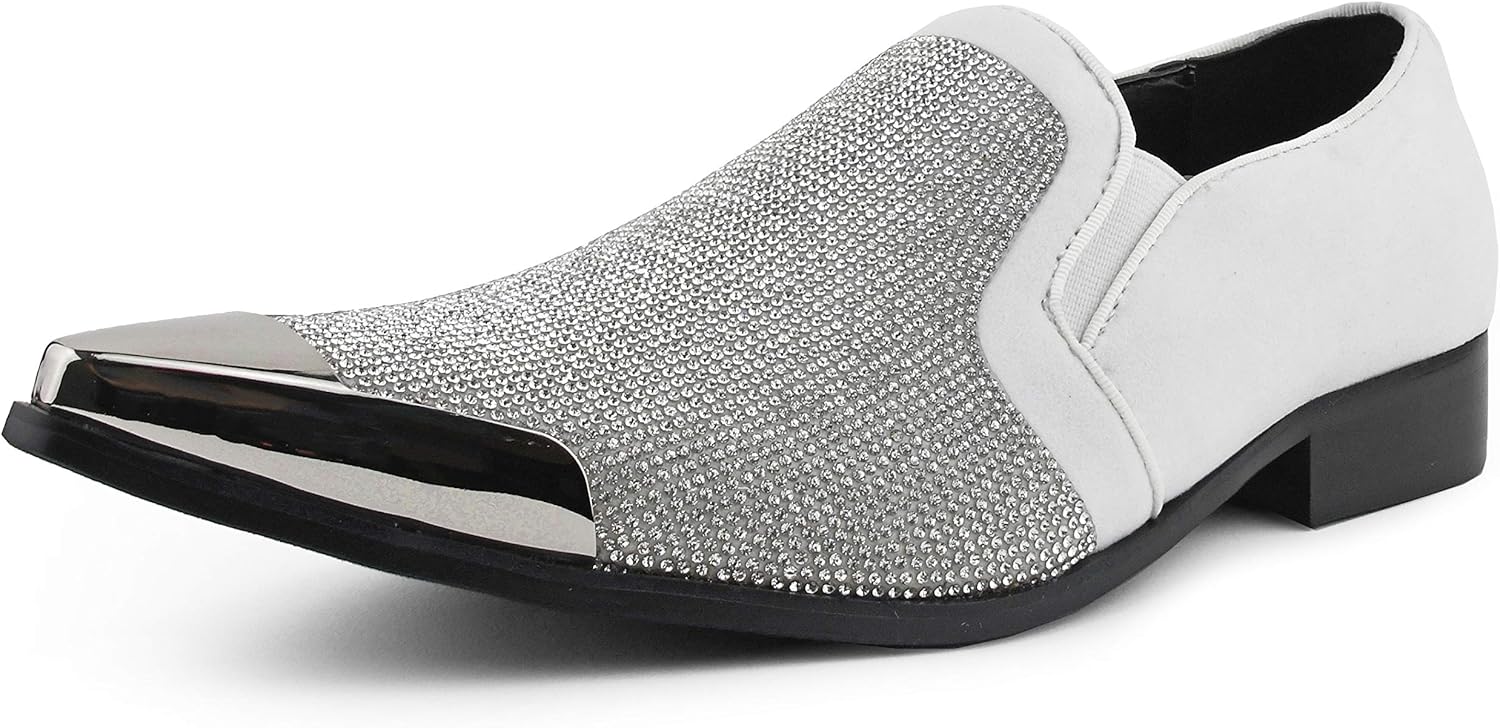 

Мужские классические лоферы Bolano x Amali с кристаллами, без шнурков, модель для смокинга, с заостренным носком и металлическим наконечником, размер больше, белый