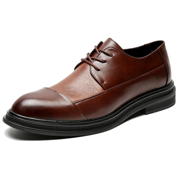 WEISHIBANGWEI Мужские повседневные кожаные туфли Casual Leather Shoes - коричневые, увеличивающие рост, цвет Brown Height Increasing — фото 2