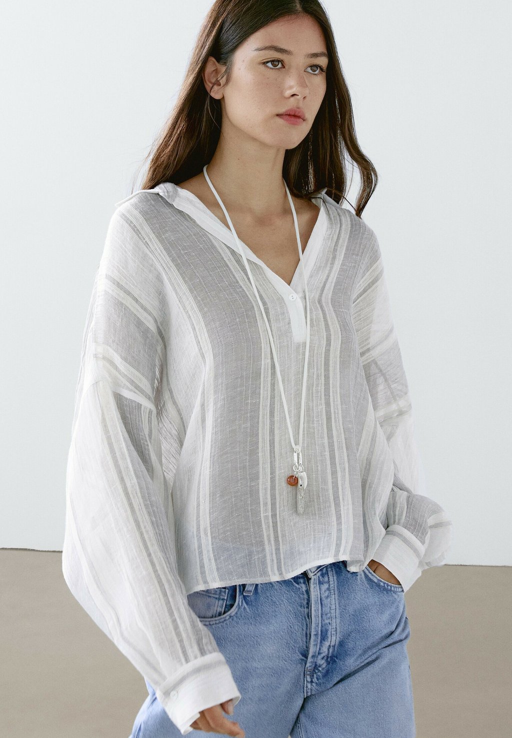

Блуза FLOWING STRIPED Massimo Dutti, белый