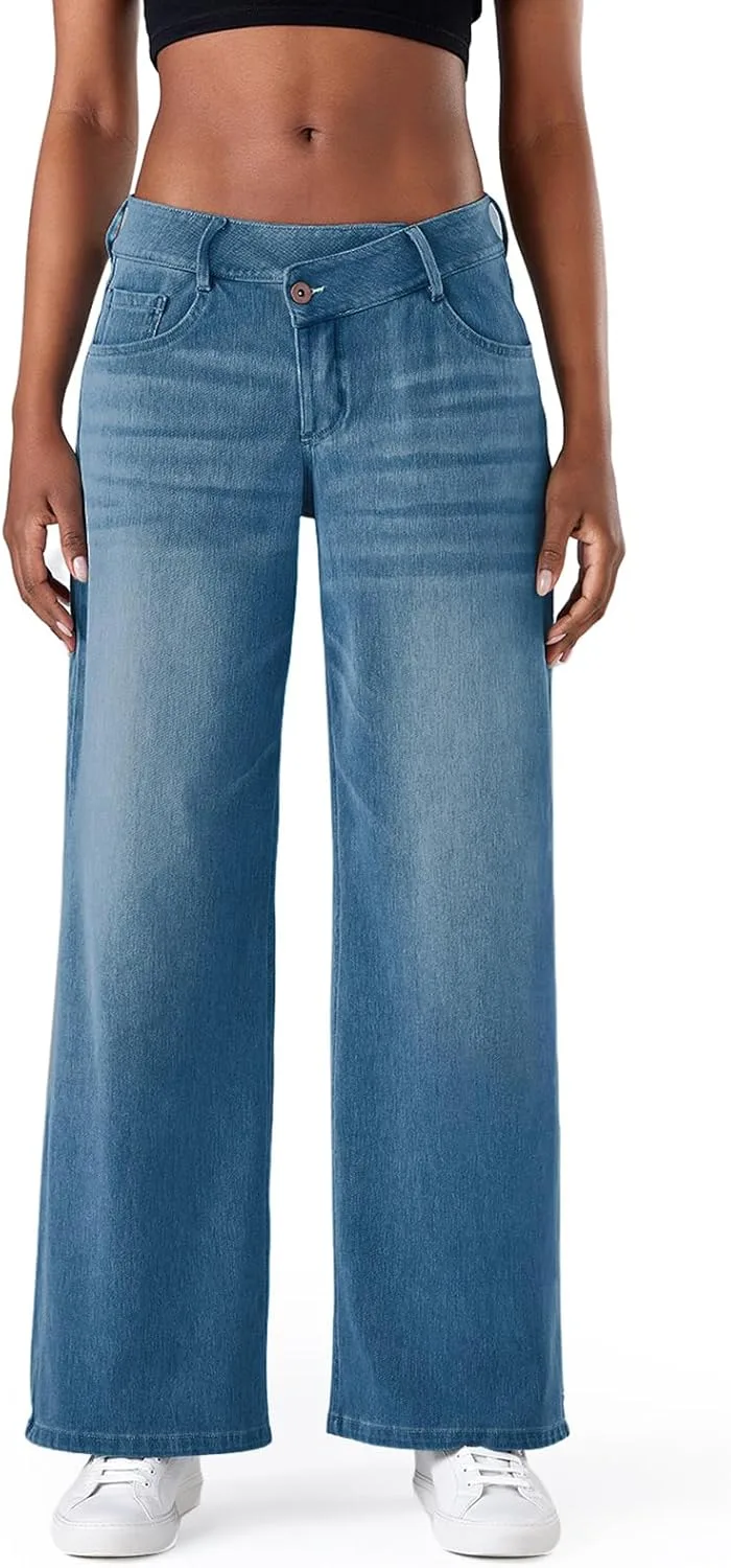 

Женские джинсы Fanica Low Rise Wide Leg с кроссоверным поясом