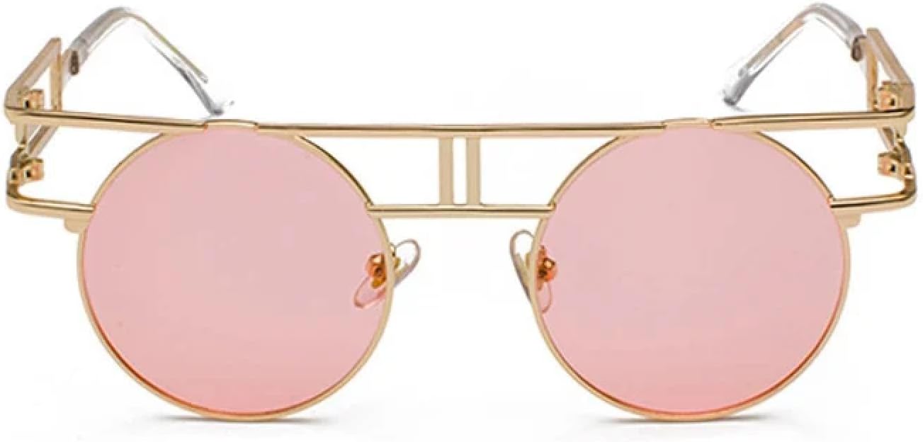 

Круглые солнцезащитные очки из сплава для женщин и мужчин, модные, с большими зеркальными оправами, в стиле стимпанк, с защитой от УФ-излучения UV400 TKKTLLT, C18 Gold-pink