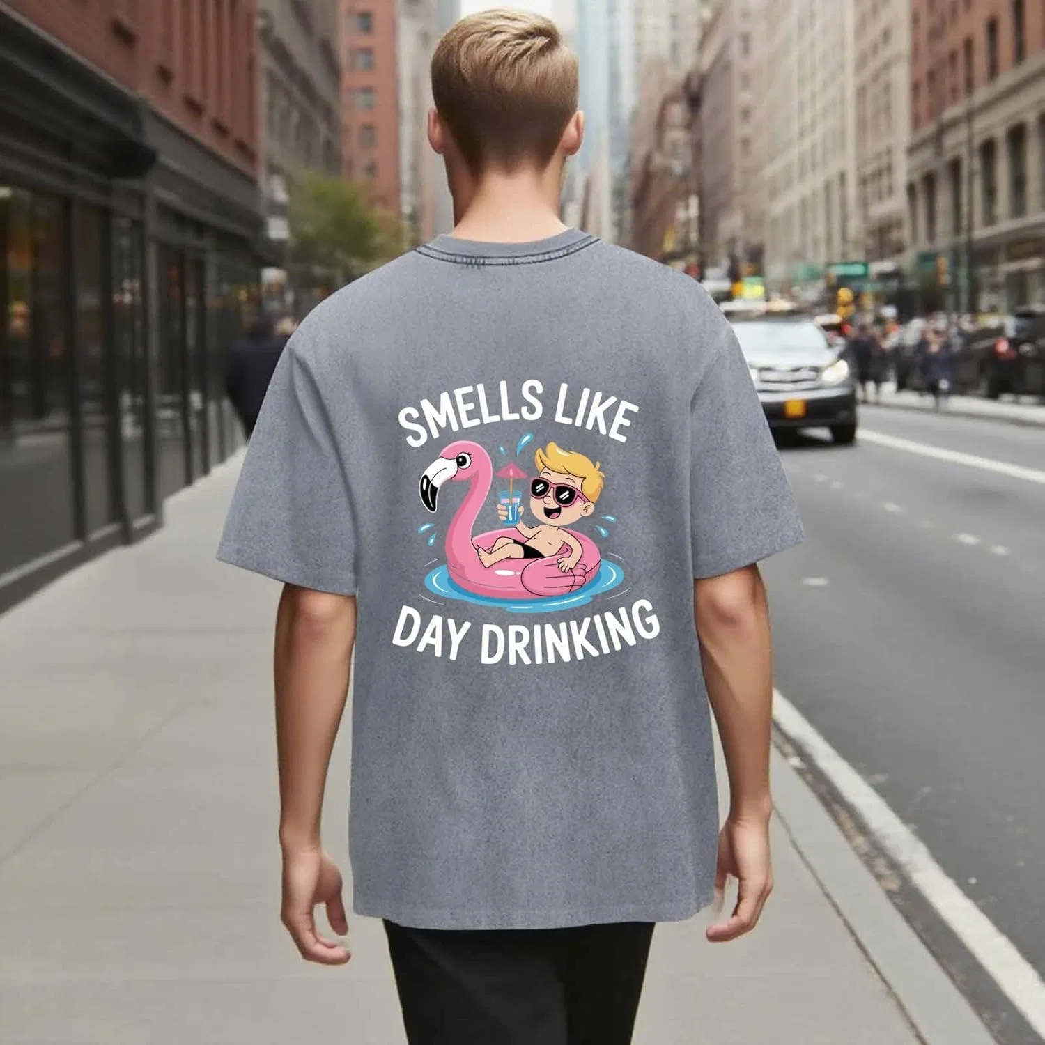 Футболка Smells Like Day Drinking для мужчин в винтажном стиле Generic, светло-серый — фото 3