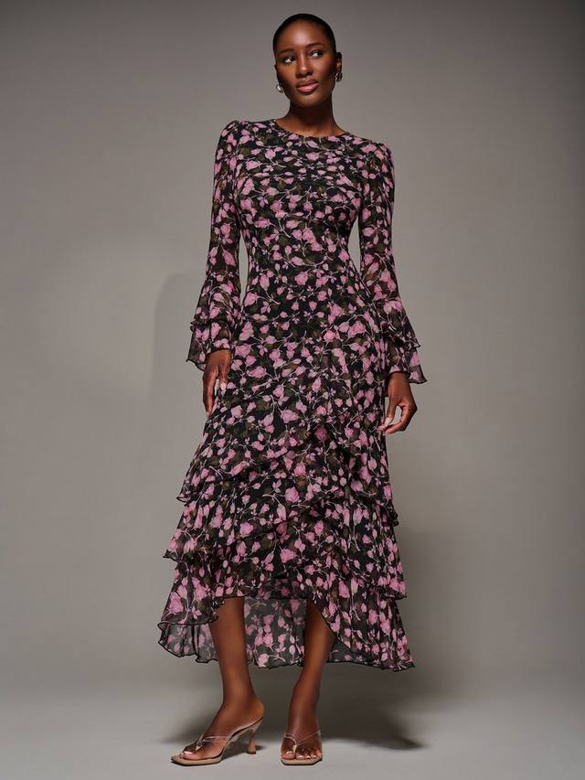 

Платье с длинными рукавами и цветочными рюшами Jolie Moi, Pink Floral