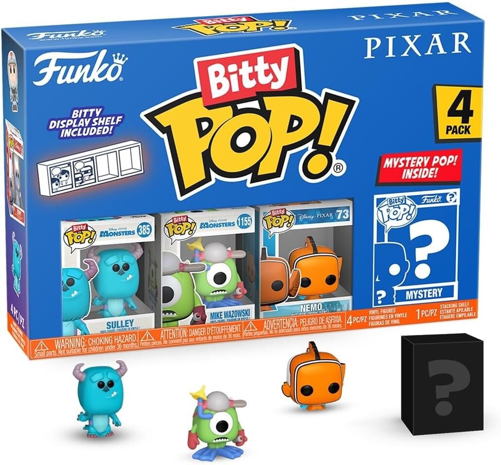 

Funko POP! Pixar Bitty Pop, 4 упаковки, 2,5 см, Monsters Inc. Салли Майк Немо