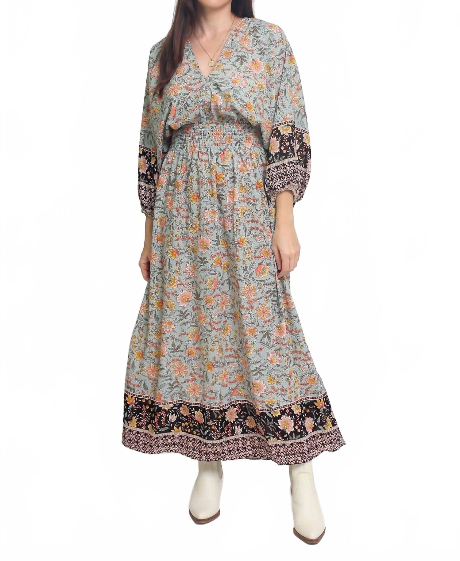 

Платье макси Amanda с объемными рукавами мятного цвета LOVESTITCH