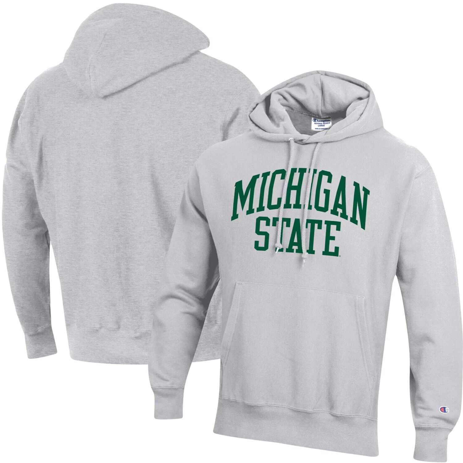 

Мужской серый пуловер с капюшоном Michigan State Spartans Team Arch обратного переплетения Champion