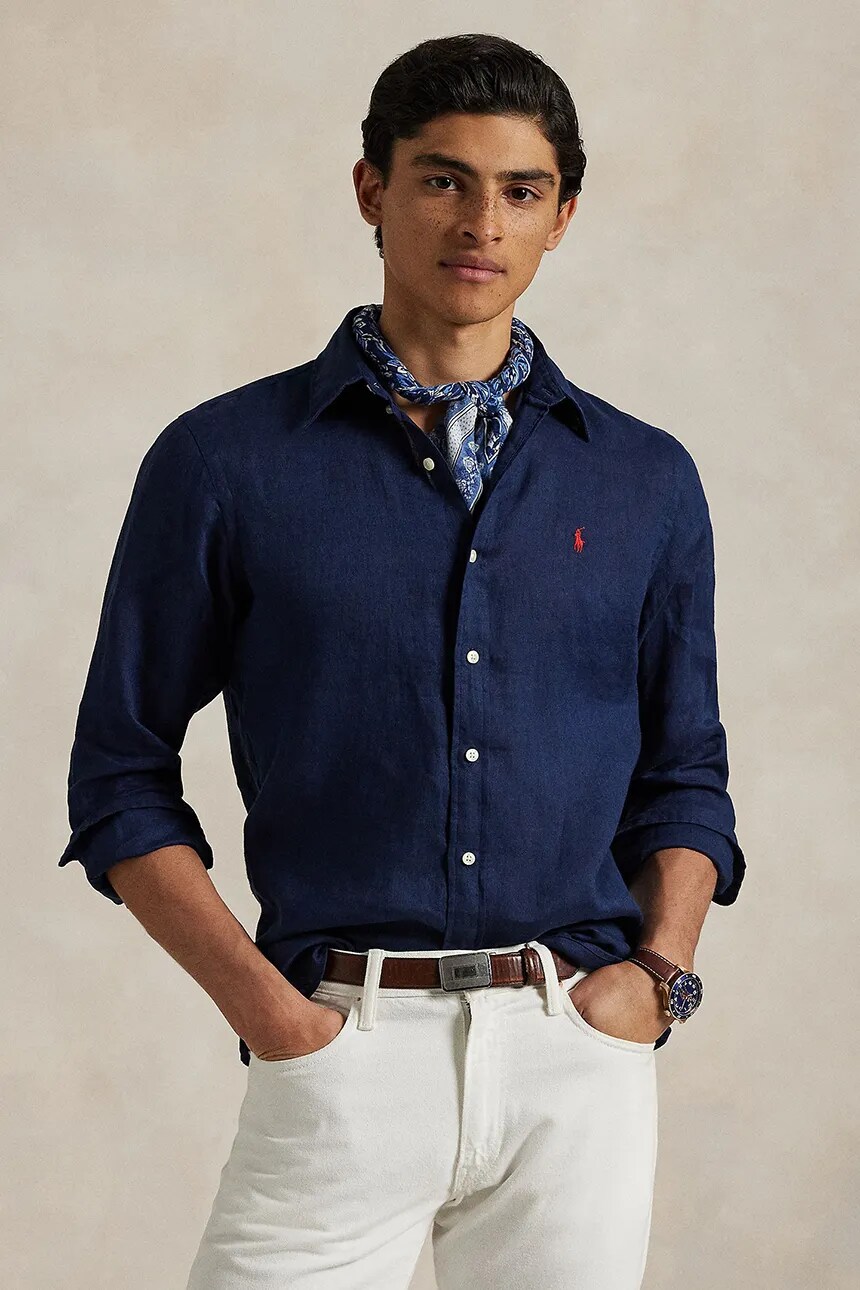 

Льняная рубашка Polo Ralph Lauren, темно-синий