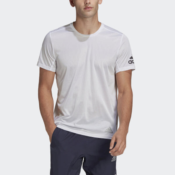 Футболка с круглым вырезом, пуловеры, однотонные, с коротким рукавом, Adidas, белый — фото 2