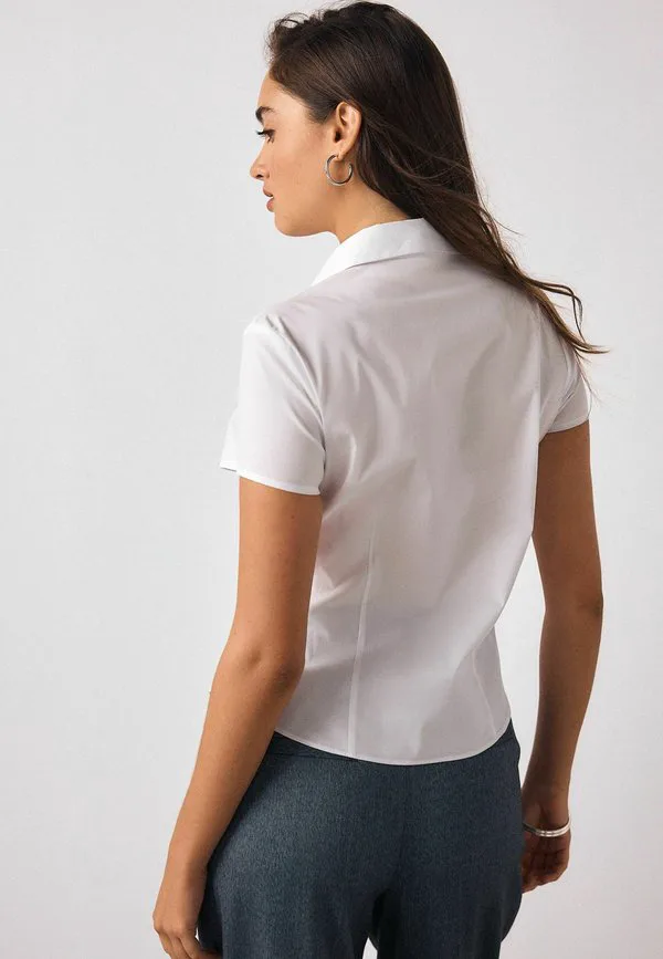 Обычная эластичная блузка с коротким рукавом на пуговицах Next, White — фото 2