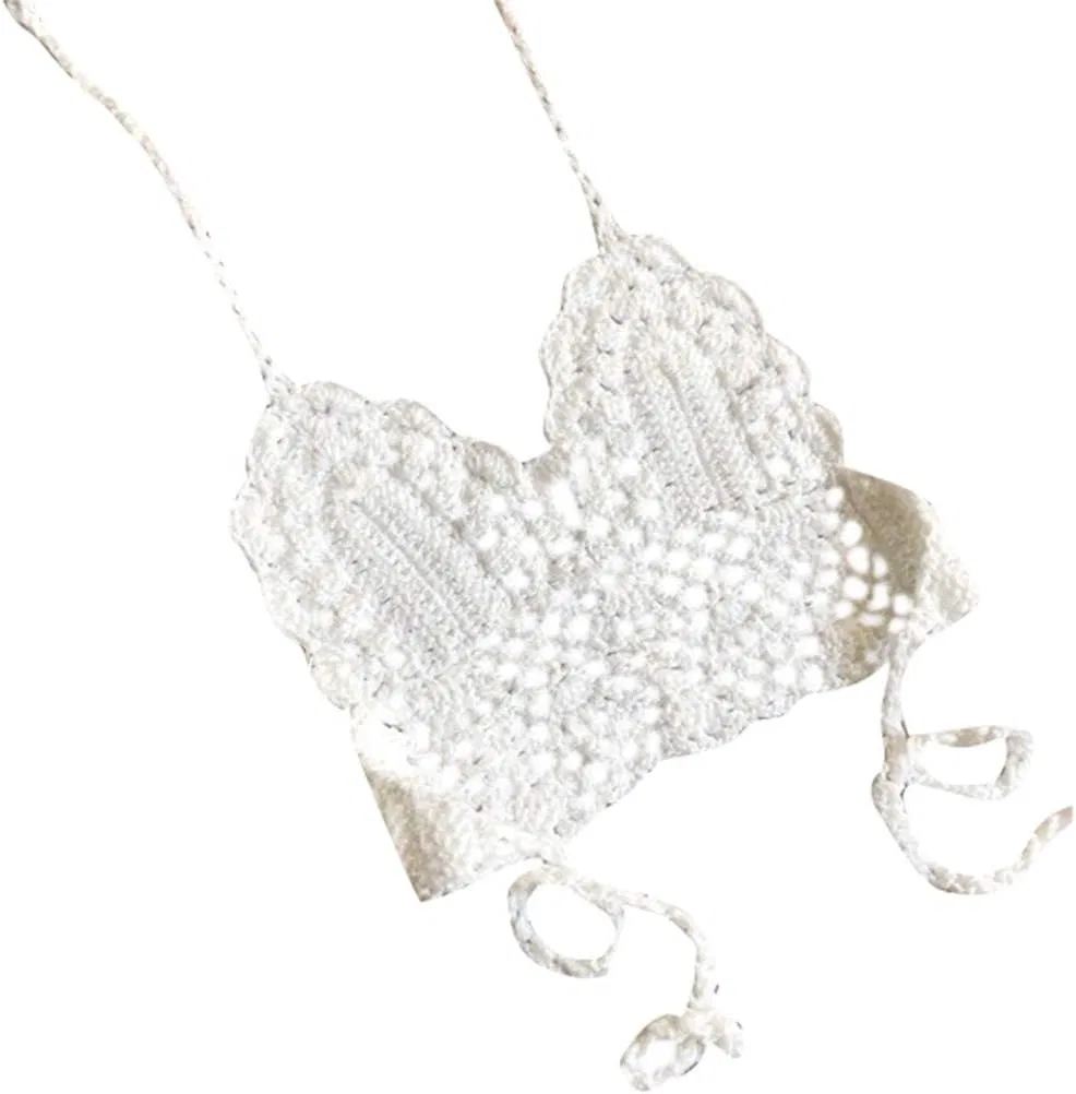 Generic Детский вязаный купальник для девочек, милый сетчатый бикини-топ, быстросохнущий купальник с завязками на спине, гавайский пляжный купальник, белый