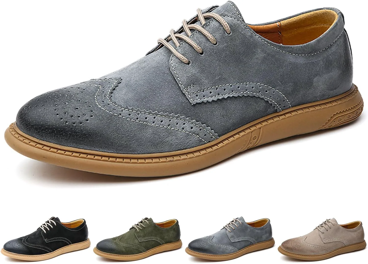Мужские оксфорды с крыльями Brogue из замшевой кожи, модные туфли с резным рисунком, округлый носок, шнуровка, низкие деловые и повседневные туфли Derby GLBDU, серый — фото 2