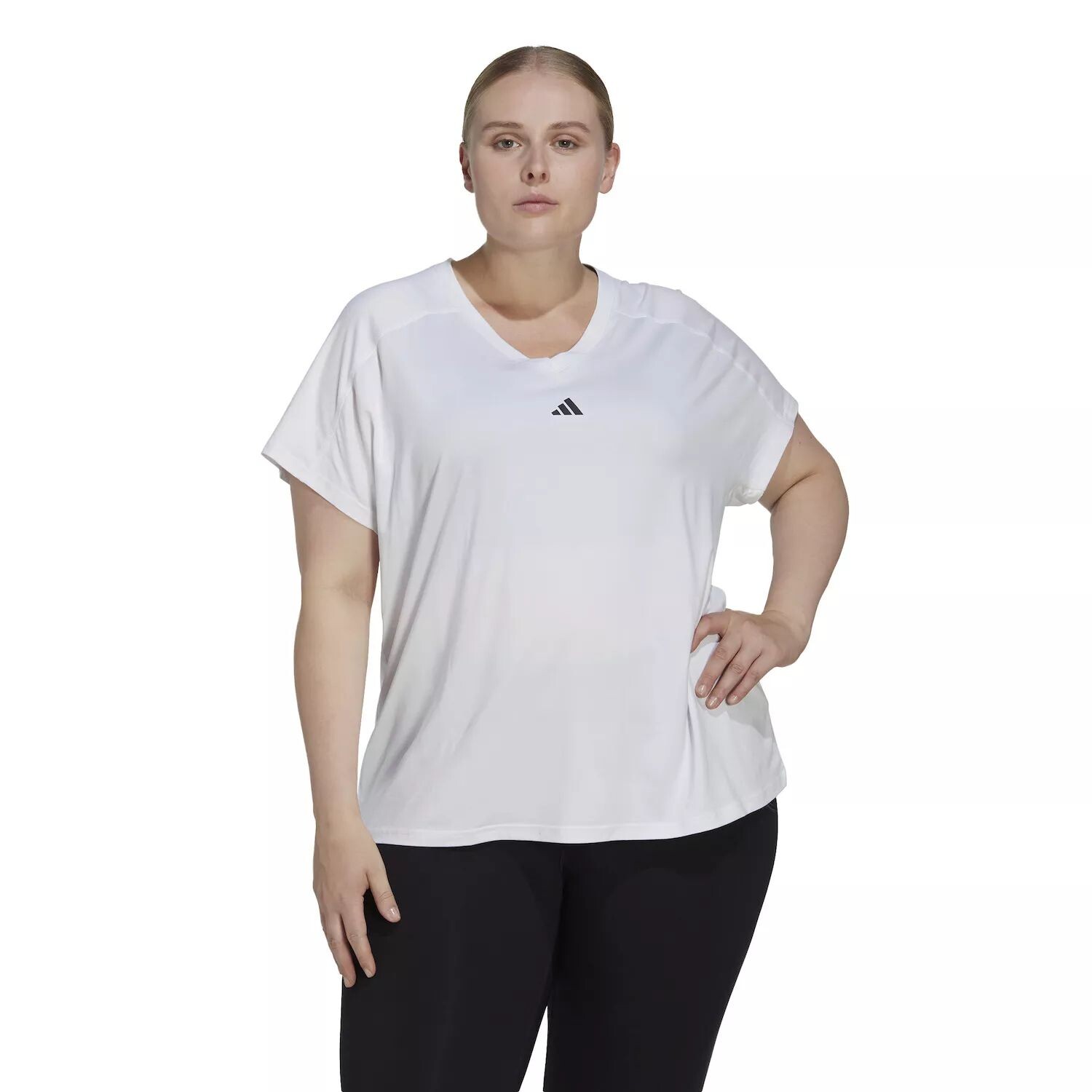 Футболка adidas AEROREADY Training Essentials с v-образным вырезом больших размеров adidas, белый — фото 4