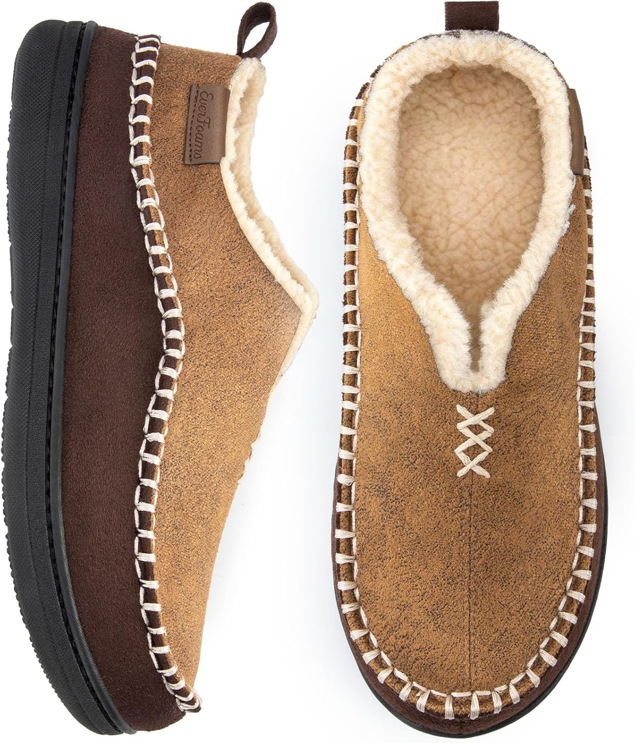 

Мужские мокасины EverFoams с эффектом памяти, для дома и улицы, теплые замшевые тапочки с пушистой подкладкой из шерпы, Tan