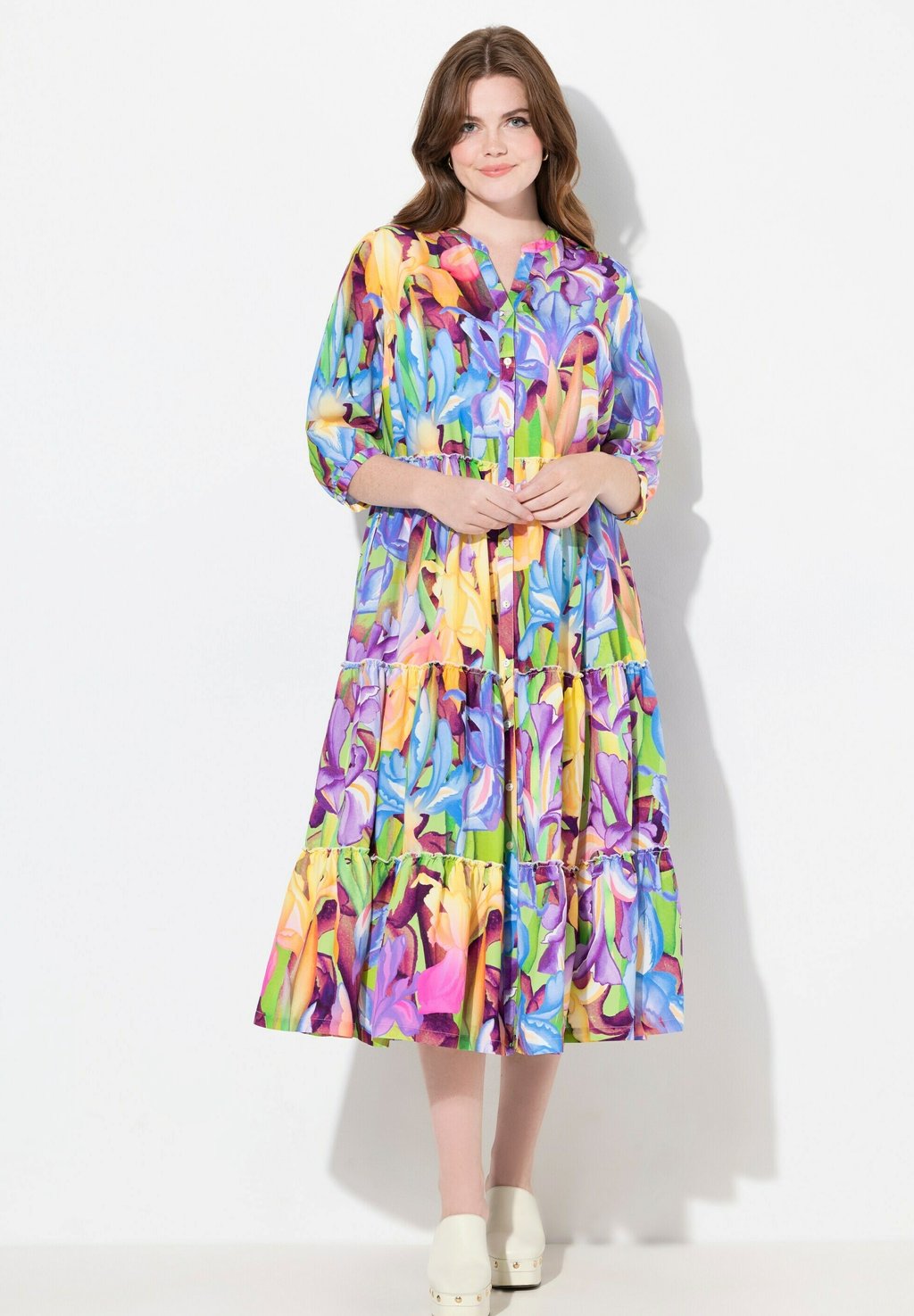 

Платье-рубашка MIXED FLORAL PRINT 3/4 SLEEVE Ulla Popken, светло-зеленый