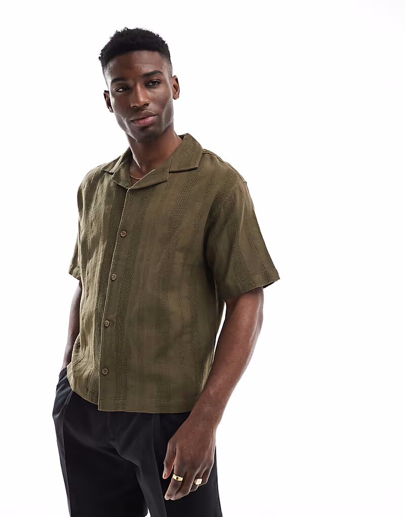 

Рубашка Pull&Bear с фактурной полоской цвета хаки