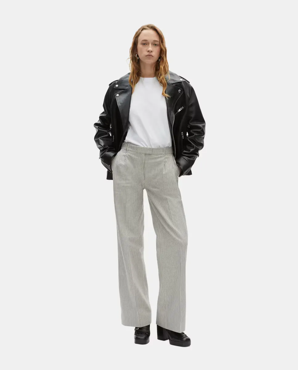 

Женские прямые брюки из хлопка и льна в полоску The Kooples, белый