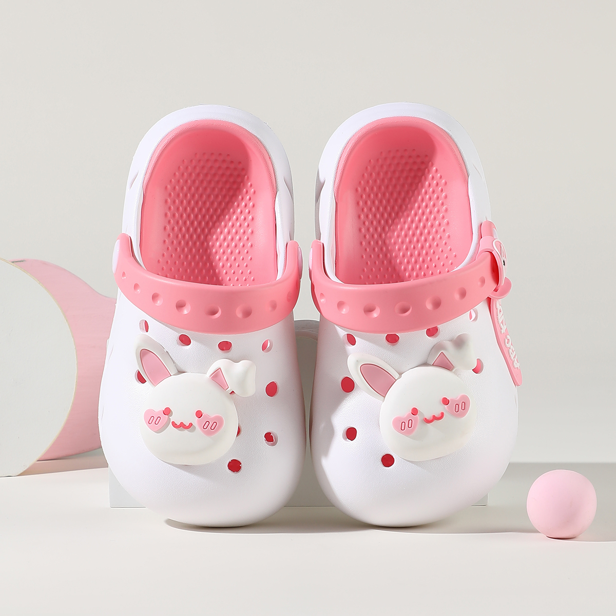 Детские тапочки Clogs Anti Kick, устойчивые к истиранию, легкие, с амортизацией ABC KIDS, белый/розовый — фото 4