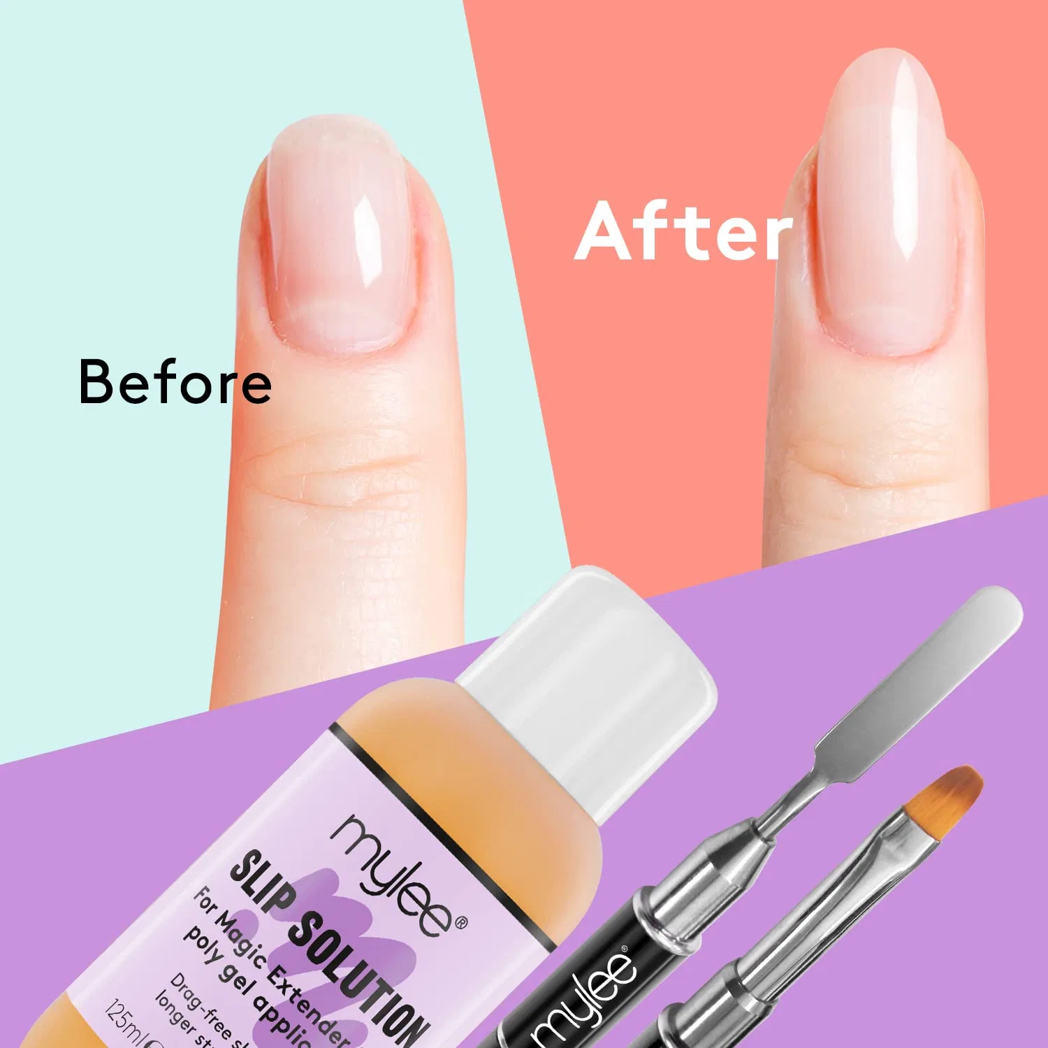 Набор для наращивания ногтей Mylee Polymer Gel Builder: Slip Solution 125 мл и двусторонний инструмент Mylee — фото 3