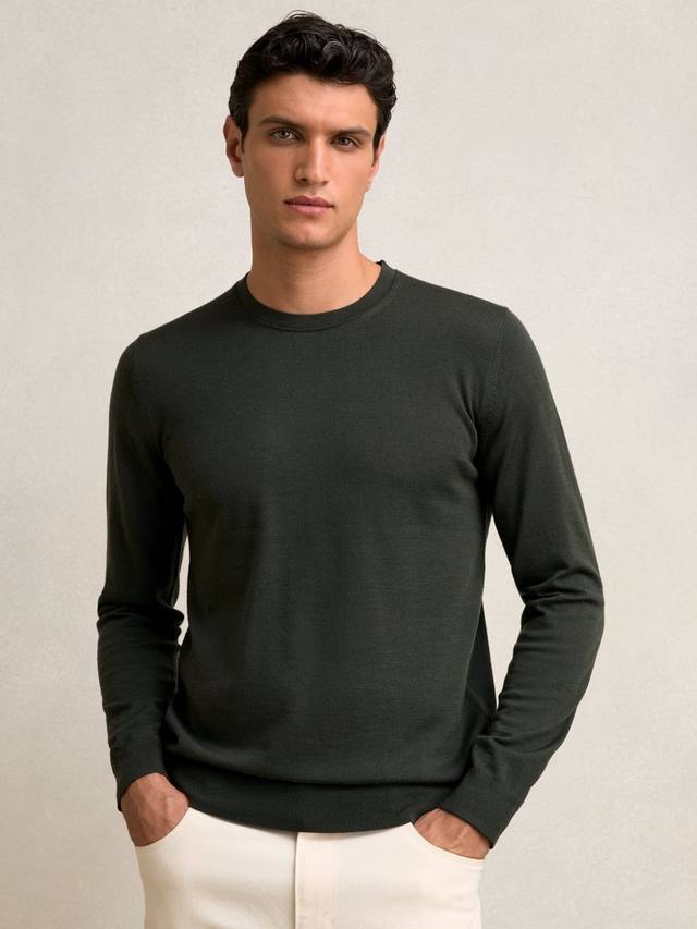 

Джемпер Wessex с круглым вырезом из мериносовой шерсти Reiss, Dark Military Green