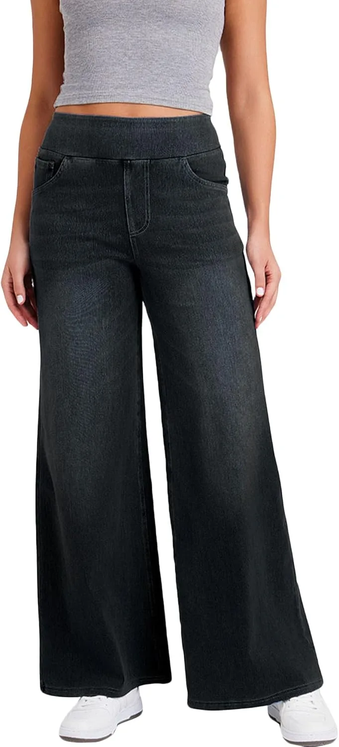 

Женские джинсы-джоггеры High Waisted Stretchy Pull On Wide Leg с карманами FUNRKLI