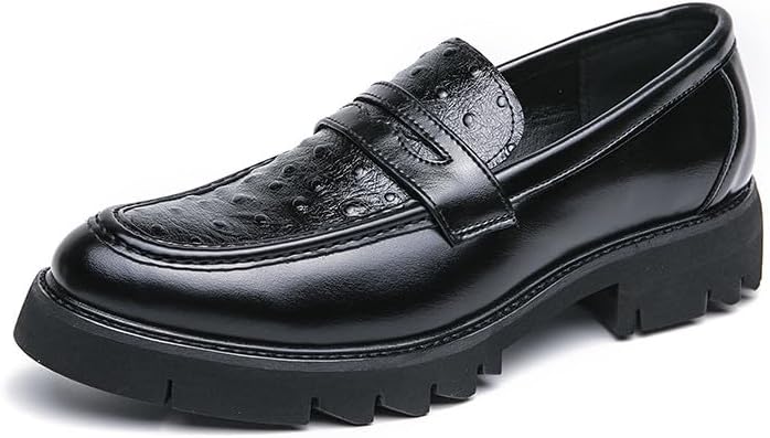 

Мужские кожаные лоферы Santimon с массивной подошвой, слипоны, классический круглый носок, грубая подошва, деловые повседневные формальные туфли, черный