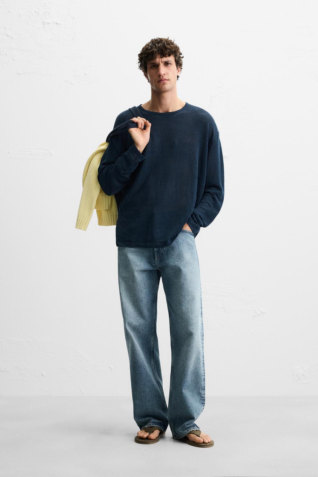 

Свитер из 100% льна ZARA, темно-синий