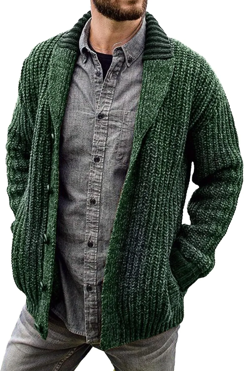 

Мужской кардиган с шалью и кабельной вязкой JEShifangjiusu