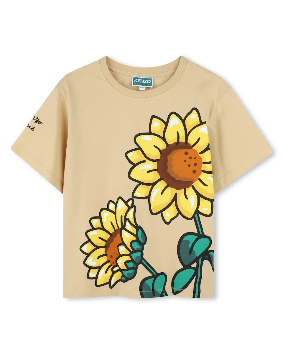 

Футболка для девочки из хлопка натурального цвета Kenzo Kids, бежевый