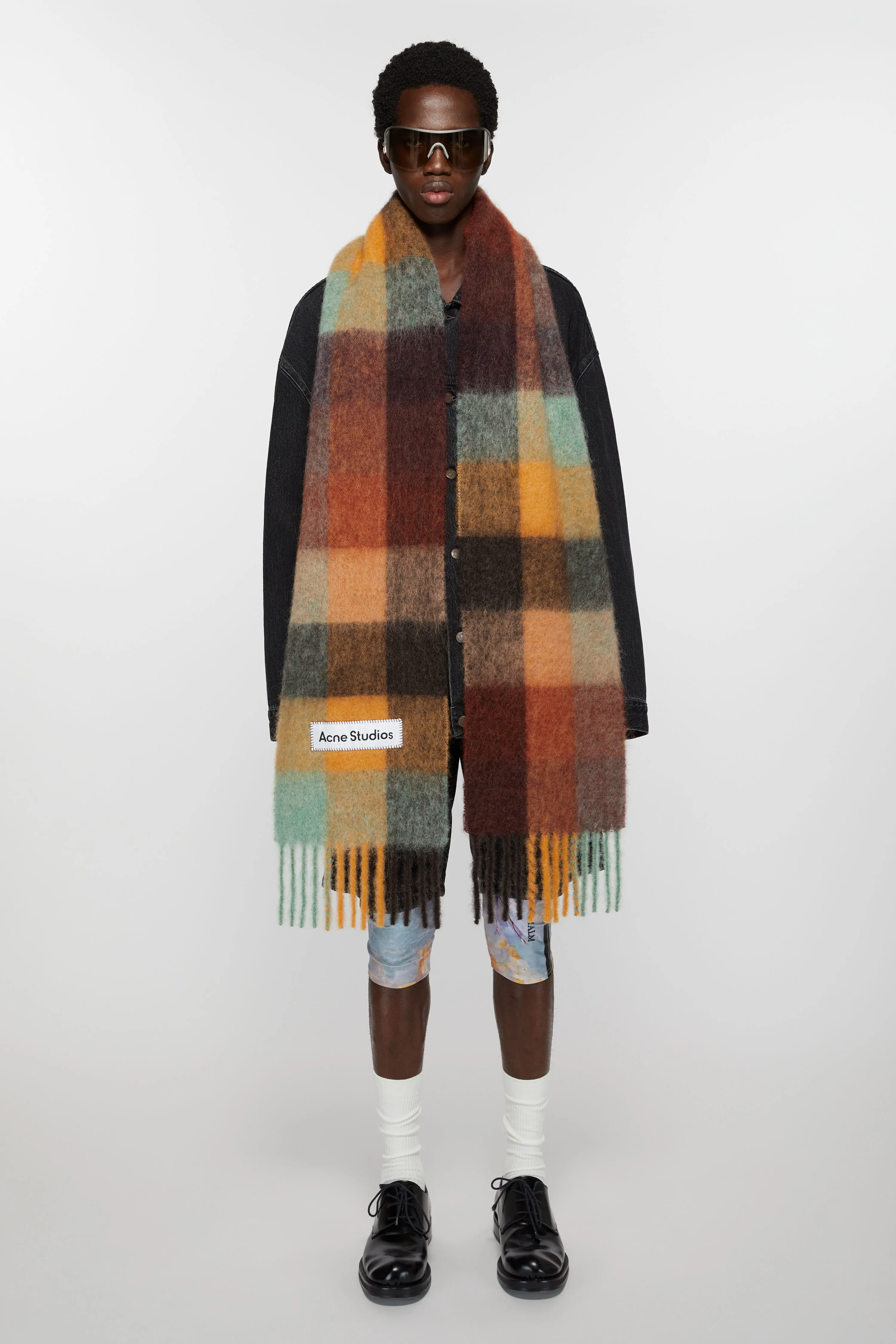 Шарф в клетку из мохера Acne Studios, Chestnut brown/yellow/green — фото 3