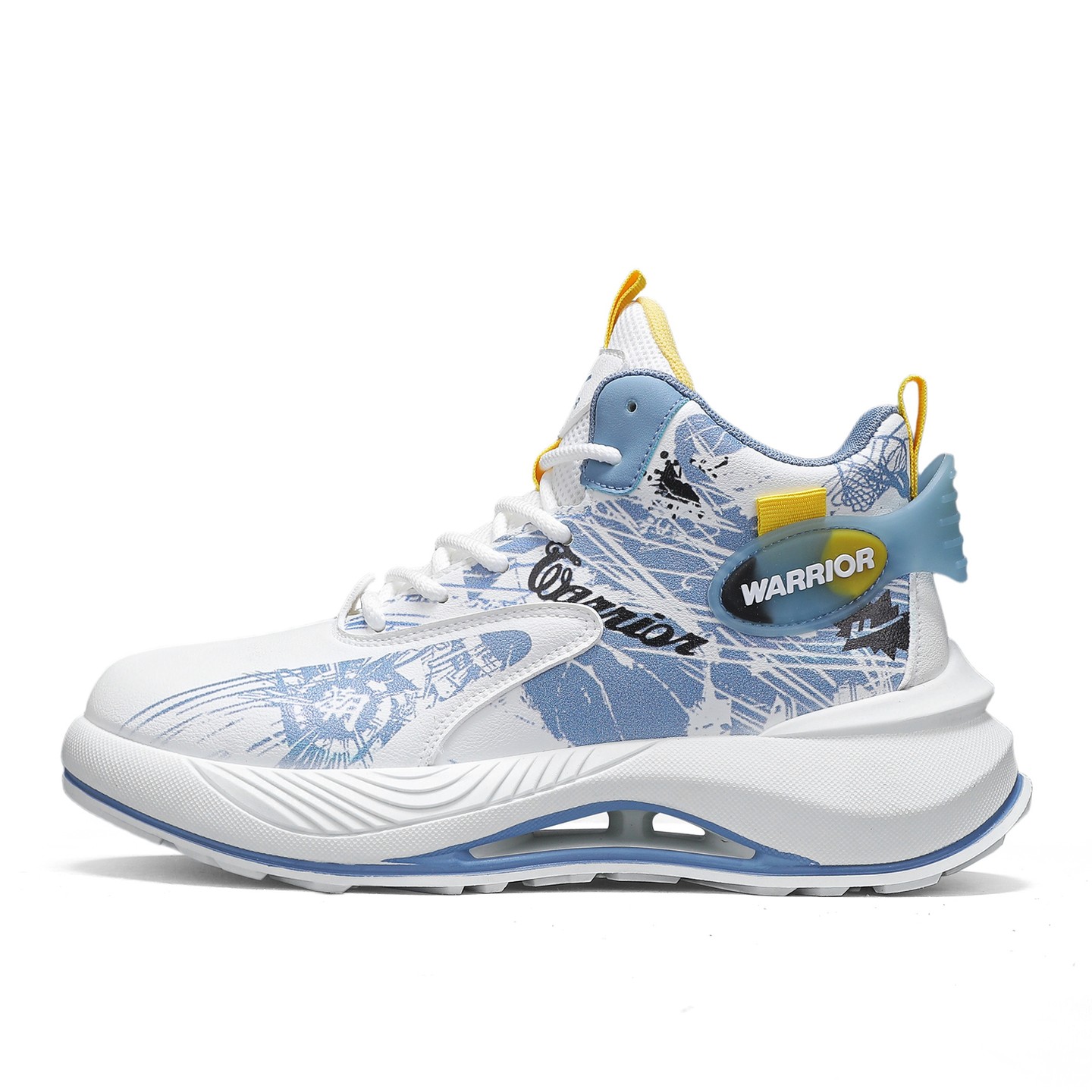 

Кроссовки баскетбольные мужские Mid top с амортизацией, устойчивые к истиранию и теплые WARRIOR, бежевый синий желтый (all-season)