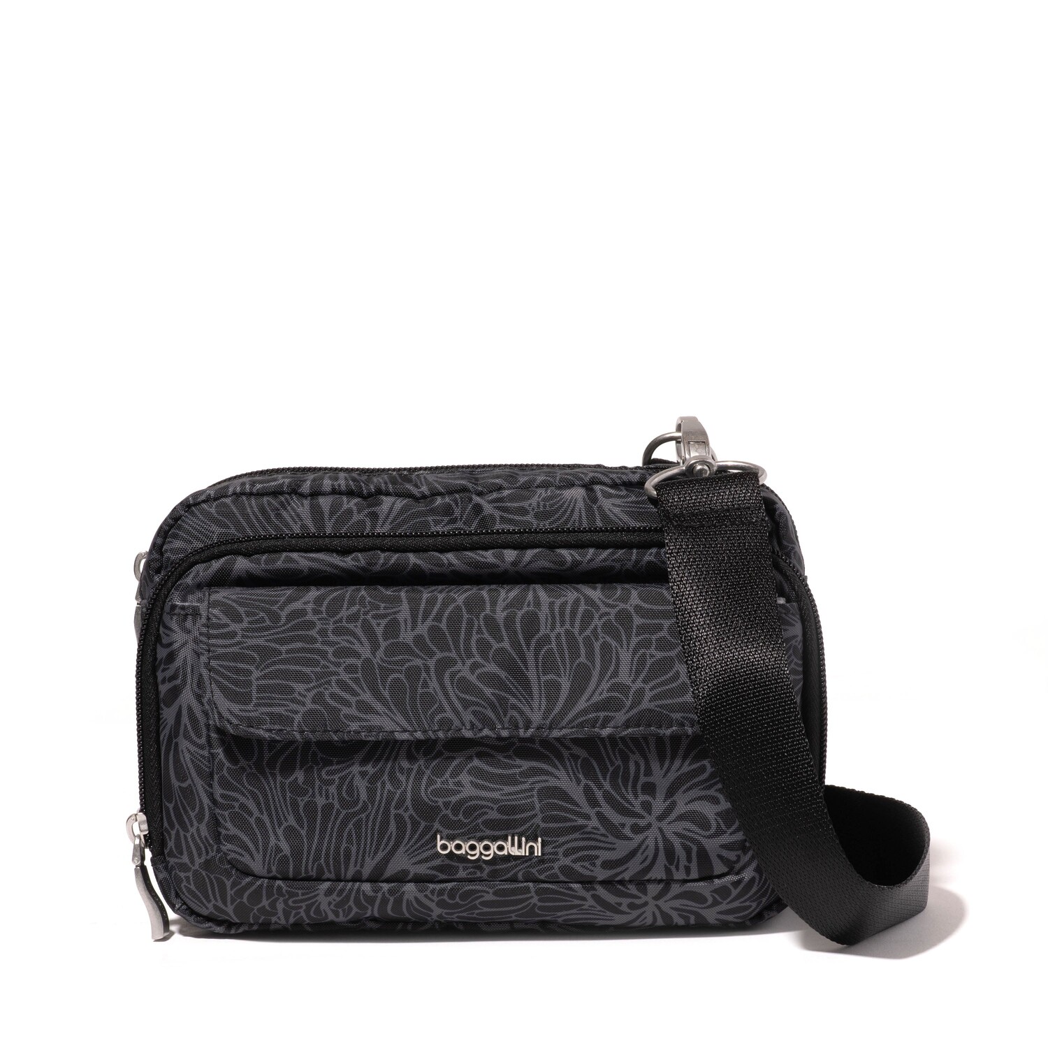 

Baggallini Modern через плечо с двойной молнией, цвет Midnight Blossom Print