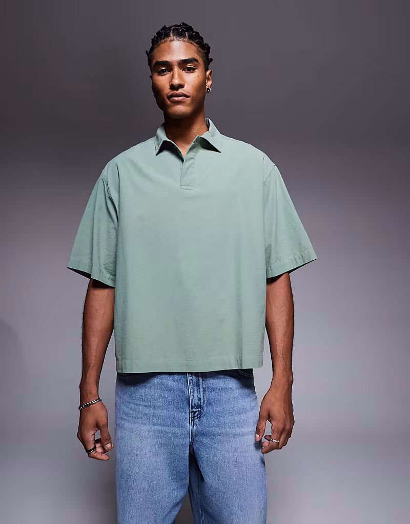 

Рубашка свободного кроя свободного кроя с текстурированной отделкой в цвете шалфейно-зеленый Asos Design