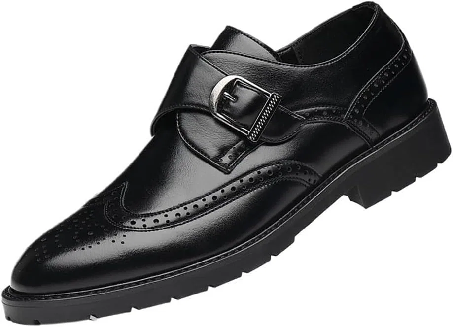 Лоферы кожаные резные Mens Brogue Carved Leather Shoes, черный UOPYNE
