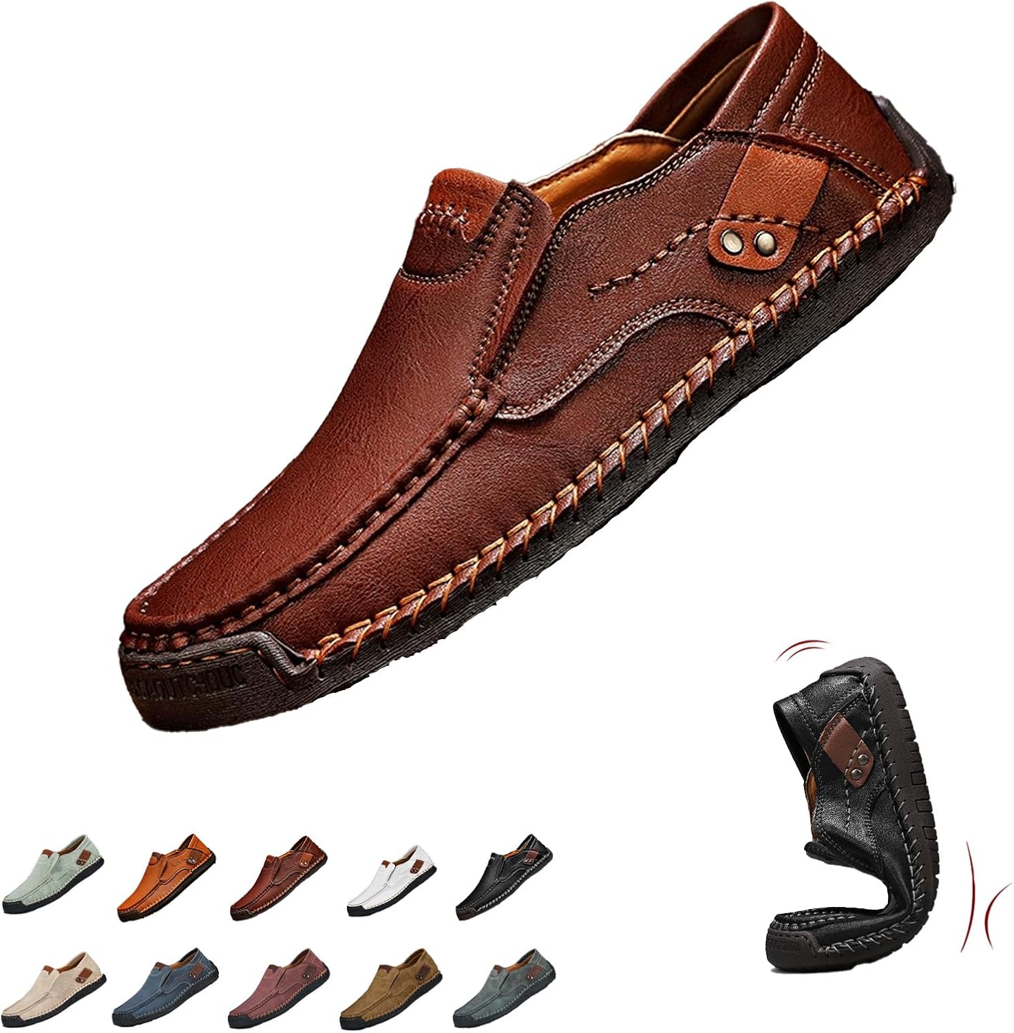 

Мужские вручную изготовленные мокасины из натуральной кожи, водонепроницаемые, без шнуровки, ортопедические прогулочные туфли, водительские мокасины Ghtrhsb, темно-коричневый