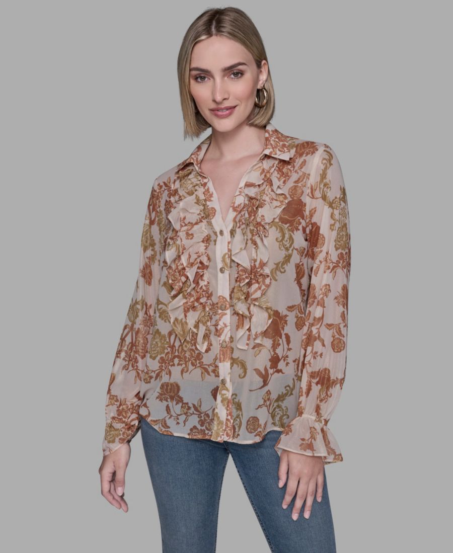 

Женская блузка с длинными рукавами и принтом и оборками KARL LAGERFELD PARIS, Birch Multi