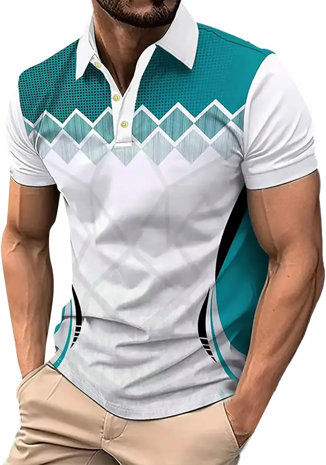 

Мужская поло для гольфа с градиентным принтом и отложным воротником