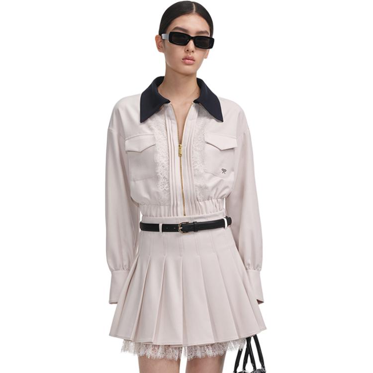 

Self-portrait Облегающая куртка на молнии с кружевной отделкой, Light Beige Apricot