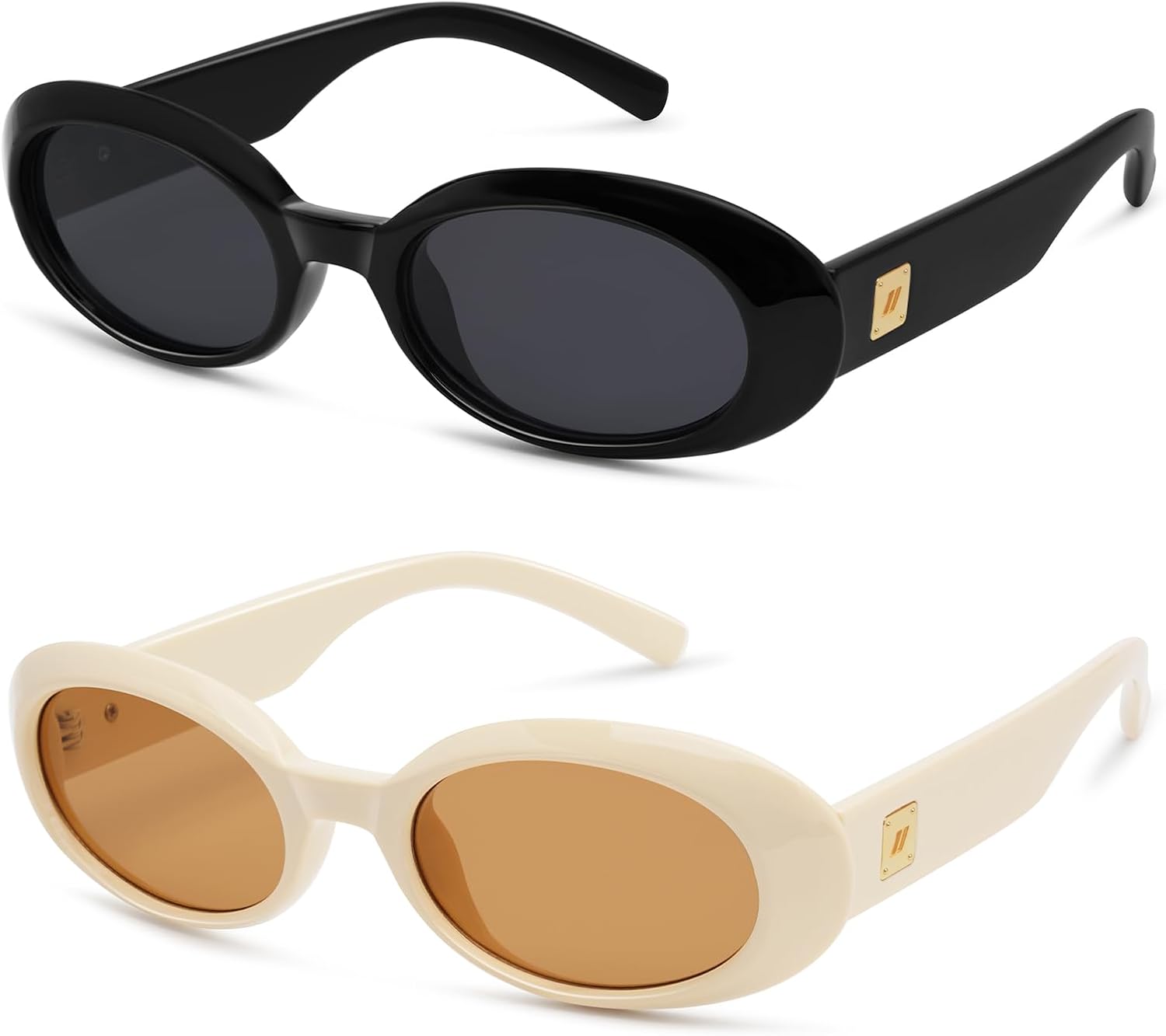 

Ретро-солнцезащитные очки овальной формы для женщин и мужчин, модные, маленькие, в стиле 90-х, винтажные, узкая оправа, комплект из 2 штук GIGIMOTTE, 2pack-black/Beige Brown