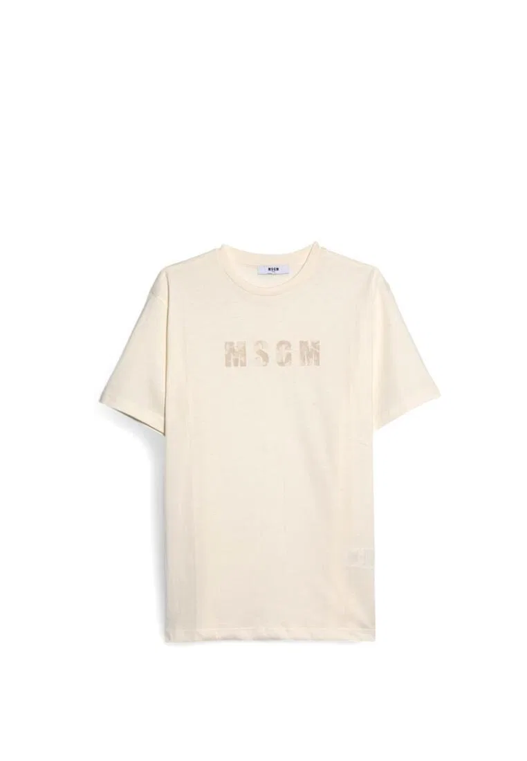 Футболка, хлопок, для детей Msgm, бежевый — фото 4