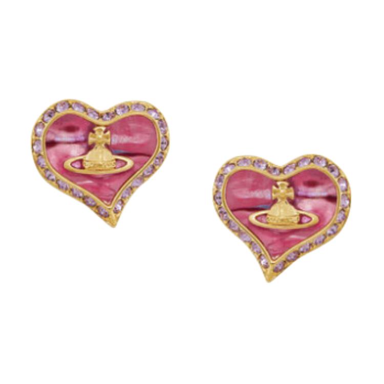 

Vivienne Westwood Латунные серьги-гвоздики с логотипом Saturn в форме неправильного сердца для женщин, цвет gold/neon pink
