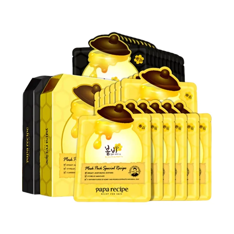 Papa Recipe Набор успокаивающих увлажняющих тканевых масок для лица Yellow Black Spring Rain Mel, Three-Piece Set: Black Facial Mask 10 Sheets * 1 Box+Yellow Facial Mask 6 Sheets * 2 Boxes