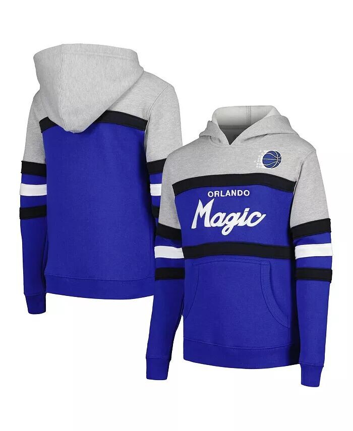 

Толстовка с капюшоном для тренера Orlando Magic Hardwood Classics серого и синего цвета для больших мальчиков и девочек Mitchell & Ness
