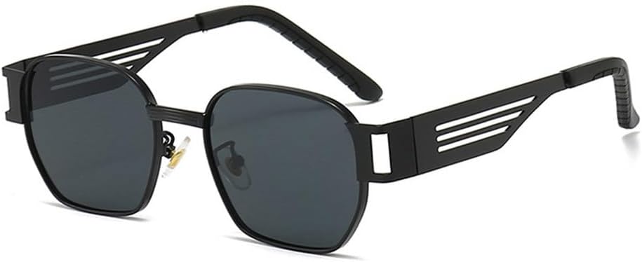 

Мужские солнцезащитные очки в стиле панк с металлическим блеском, ретро-очки с защитой от УФ-излучения UV400, женские солнцезащитные очки с широкими дужками и полыми дужками TKKTLLT, Black Gray