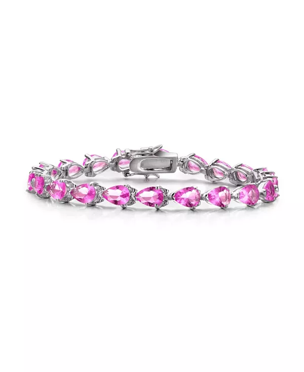 

Браслет из стерлингового серебра с покрытием из белого золота и цветными кубическими цирконами грушевидной огранки Genevive, pink