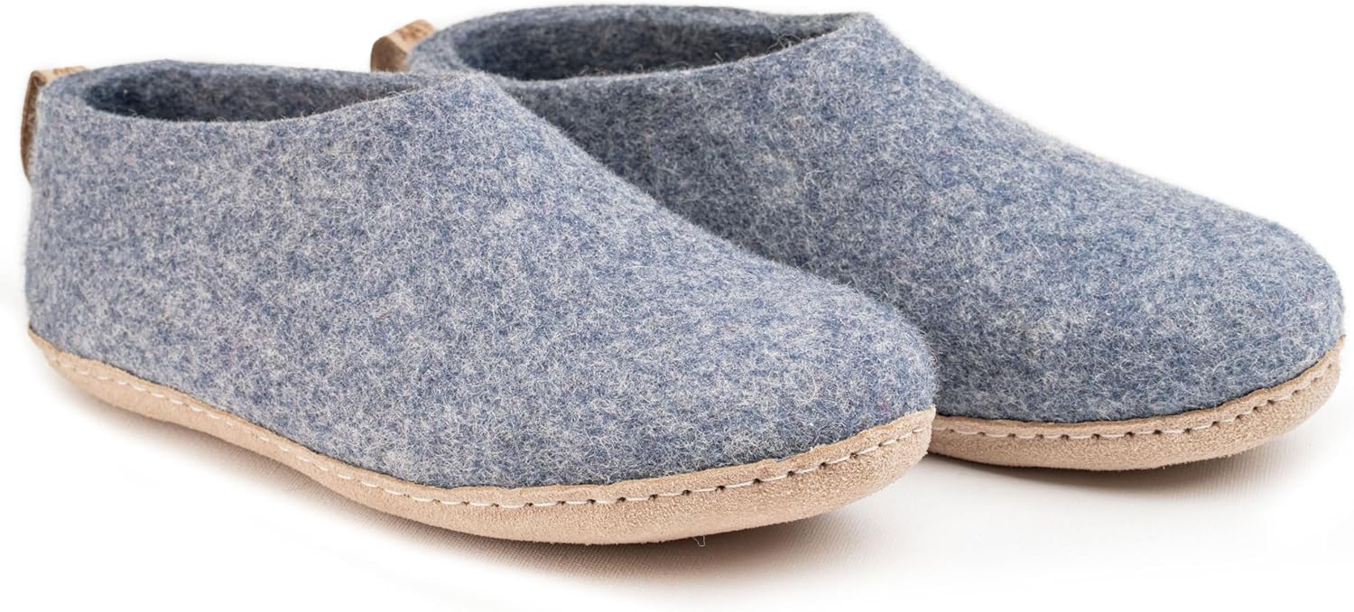 Тапочки Woolly из войлока с кожаной подошвой, Премиальная новозеландская шерсть, Ручная работа по итальянскому дизайну, Мягкие, дышащие и без запаха Woolly'S, Denim — фото 3