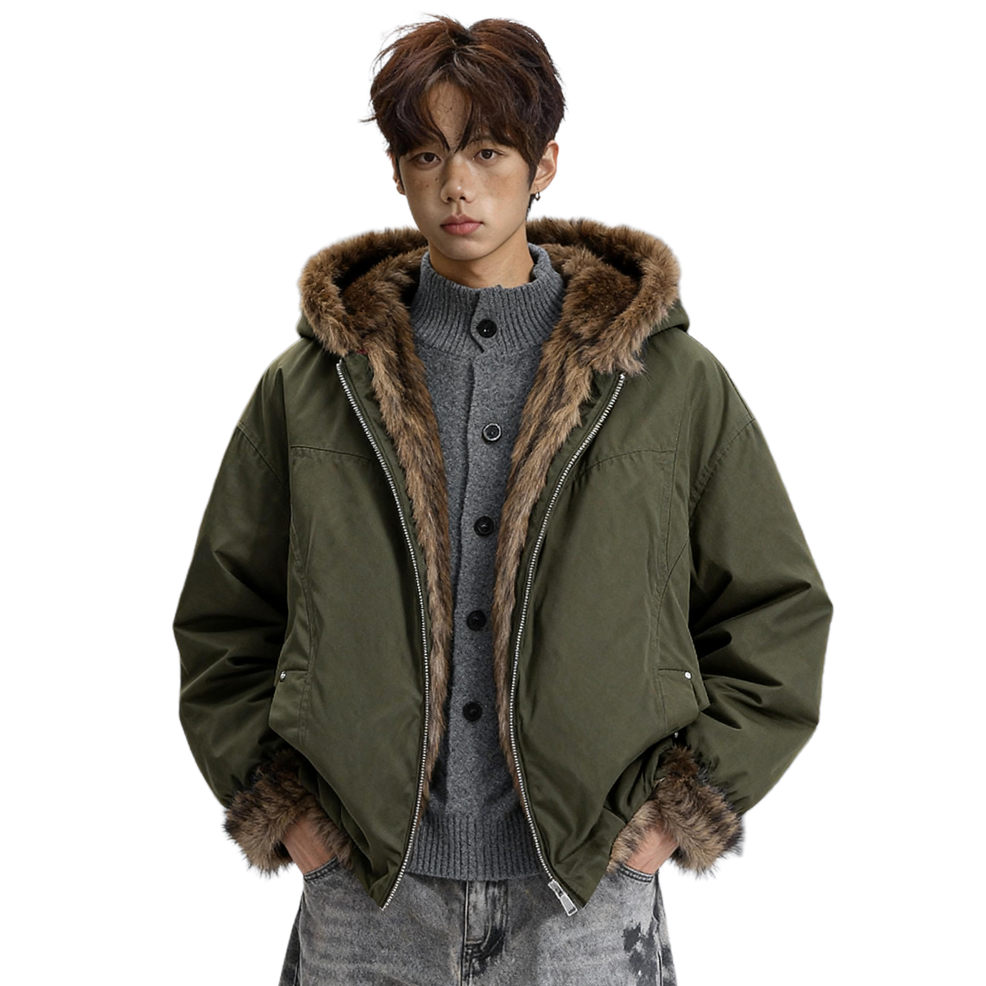 

Пуховик Unisex с меховым воротником и флисовой подкладкой Others X1617, army зеленый mountain hawk puffer jacket