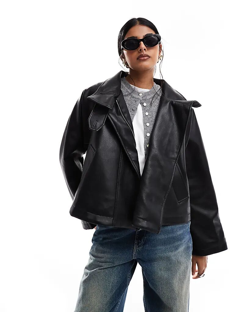 

Тренч ASOS DESIGN с кожаным эффектом и отделкой-накидкой черного цвета, Черный, Тренч ASOS DESIGN с кожаным эффектом и отделкой-накидкой черного цвета